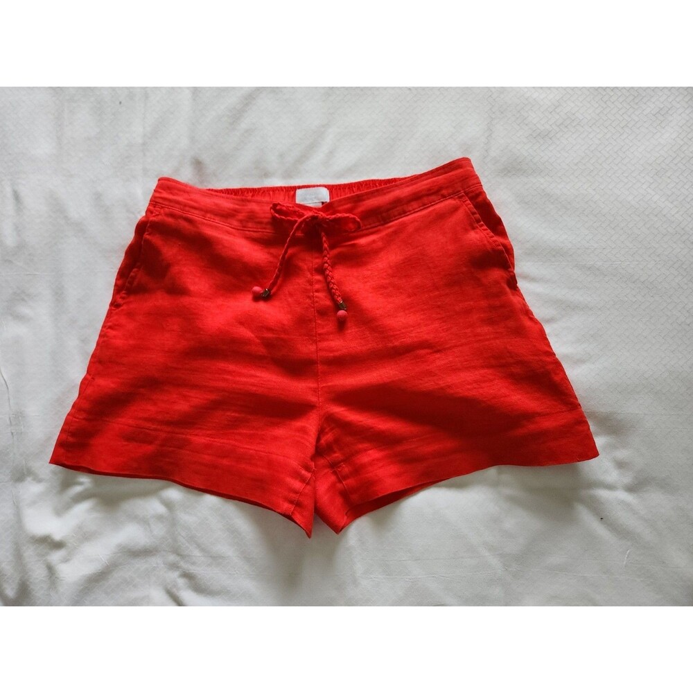 Cynthia Rowley Womens Medium Red 100% Linen Drawstring Beach Resort Shorts M